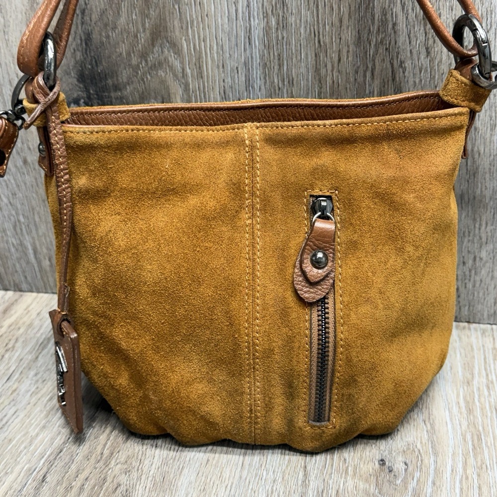 Rusty Brown Suede Crossbody Shoulder Bag Boutique Brand Miatras - Picture 3 of 16